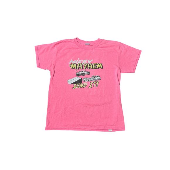 Mikey Mayhem Monster Truck Tee Youth Medium Pink Gildan Send It Shirt - Picture 1 of 8